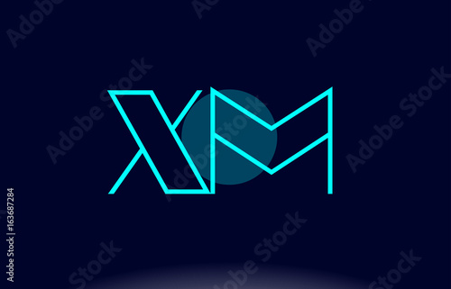 xm x m blue line circle alphabet letter logo icon template vector design
