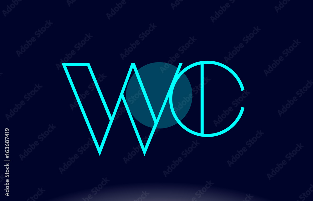 wc w c blue line circle alphabet letter logo icon template vector design
