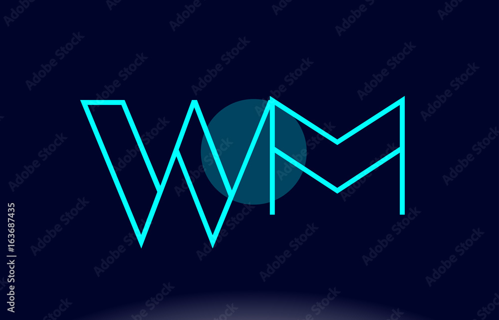 wm w m blue line circle alphabet letter logo icon template vector design