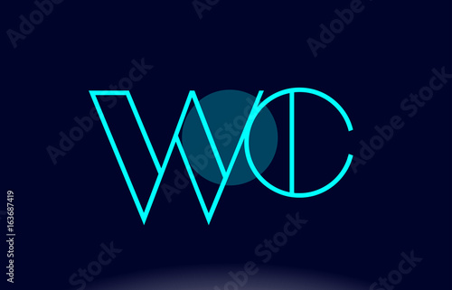wc w c blue line circle alphabet letter logo icon template vector design