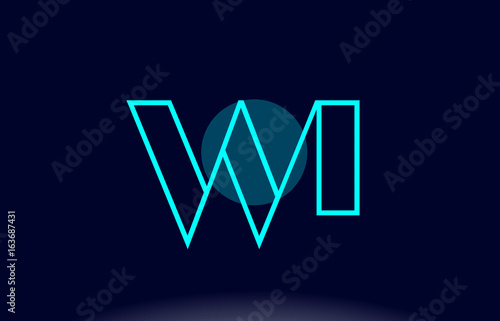 wi w i blue line circle alphabet letter logo icon template vector design