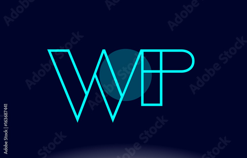 wp w p blue line circle alphabet letter logo icon template vector design