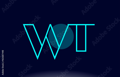 wt w t blue line circle alphabet letter logo icon template vector design