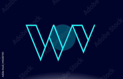 wv w v blue line circle alphabet letter logo icon template vector design