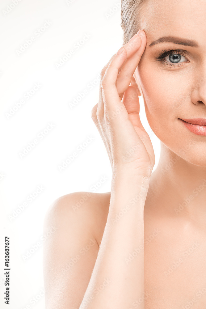 Mature woman beauty health care isolated on white Mature woman beauty health care isolated on white