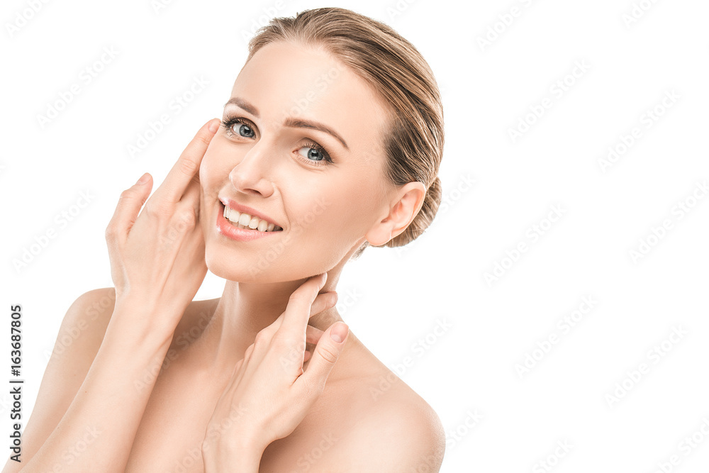 Mature woman beauty health care isolated on white Mature woman beauty health care isolated on white