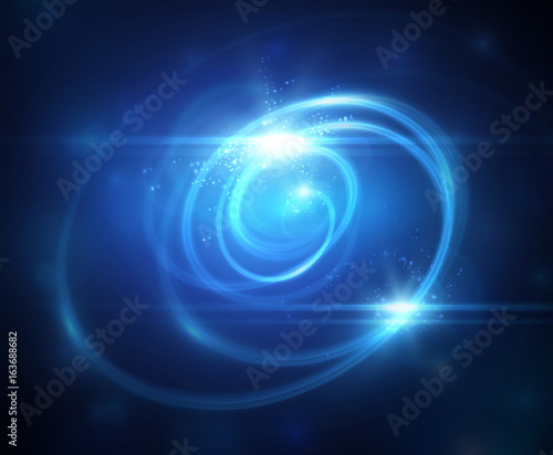 Light effect, glowing flare. Abstract blue background. Vector graphic design.