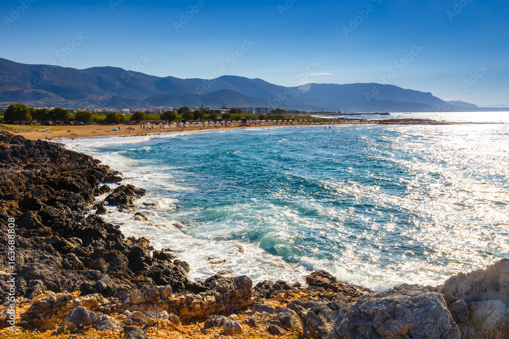 Beautiful greek seascape at sunny day, Malia, Crete