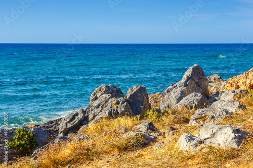 Beautiful greek seascape at sunny day, Malia, Crete
