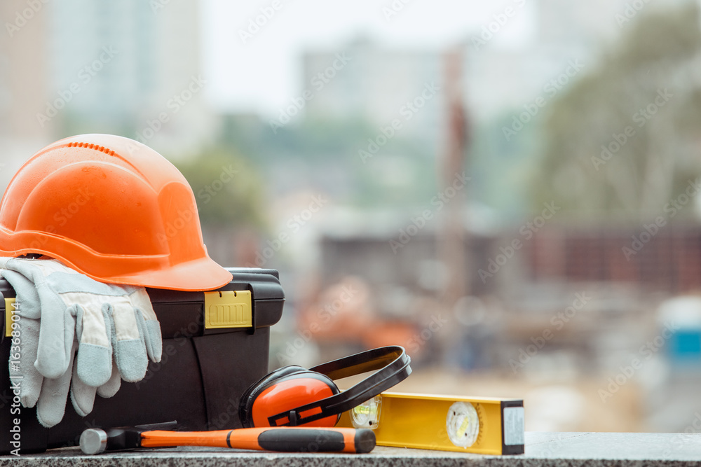 Fototapeta premium Building construction engineering tools work objects isolated