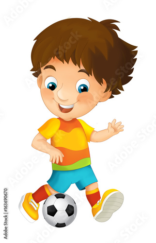 Cartoon boy playing football - sport activity - illustration for children
