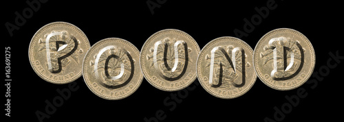 POUND  – Coins on black background © yadali