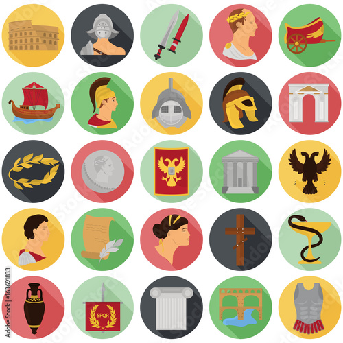 Ancient rome color icons set for web and mobile design