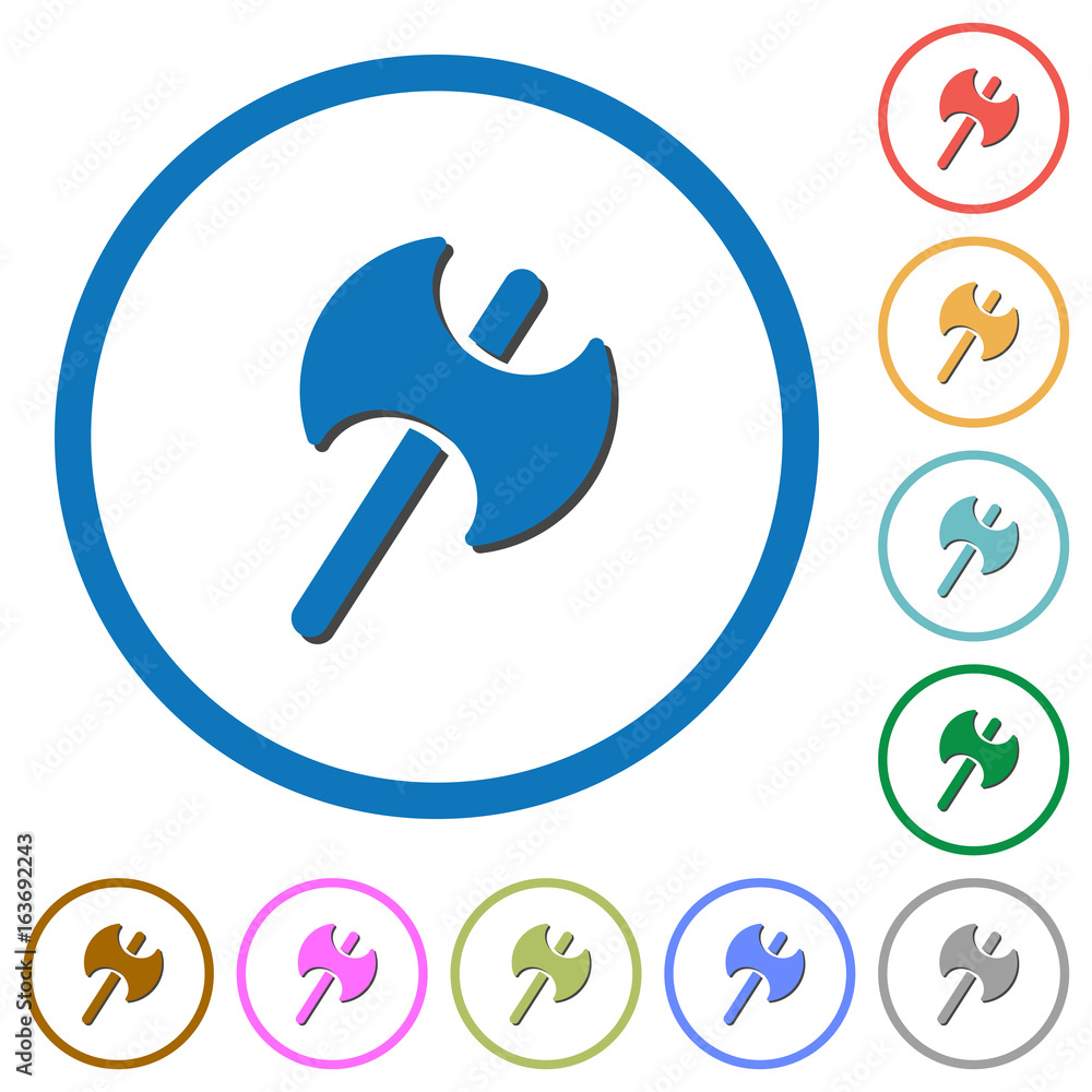 Two headed battle axe icons with shadows and outlines Two headed battle axe icons with shadows and outlines