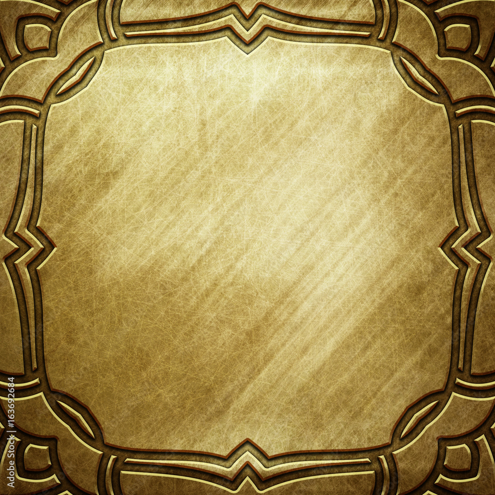 Gold Metal Plate with carved frame and pattern in classic style
