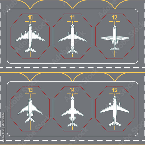 seamless pattern with airplanes on the terminal apron