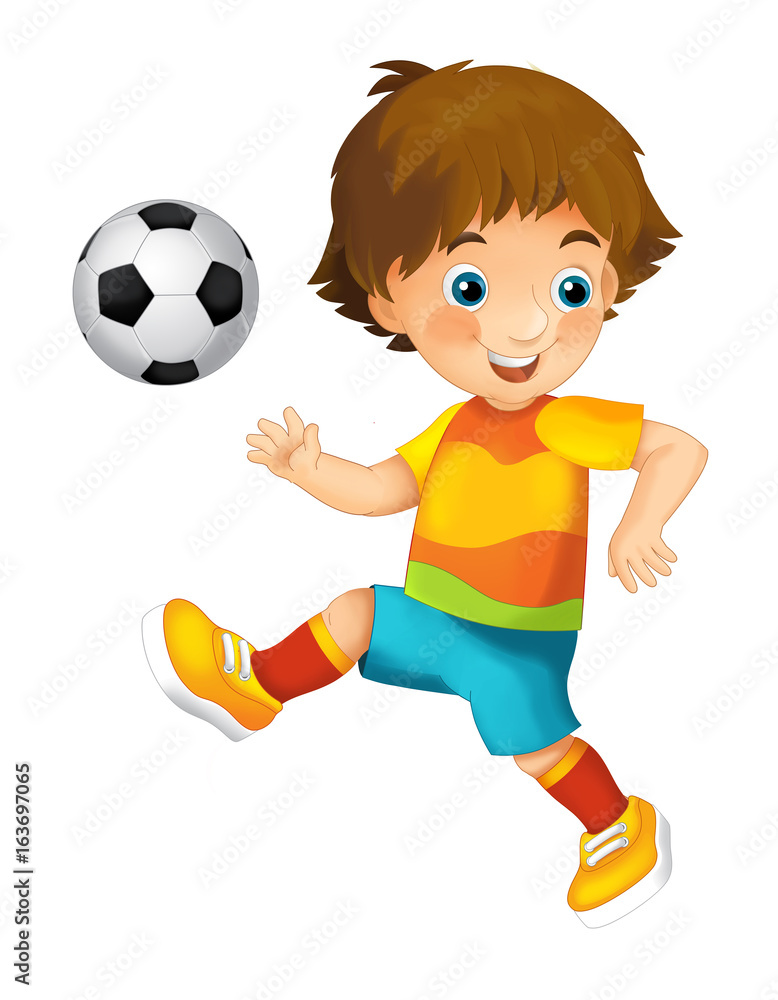 Cartoon boy playing football - sport activity - illustration for children  Stock Illustration | Adobe Stock