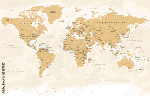 Vintage Golden World Map - Vector Illustration