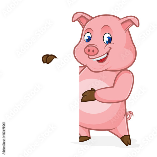 Pig cartoon holding blank sign