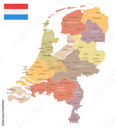 Netherlands - vintage map and flag - illustration