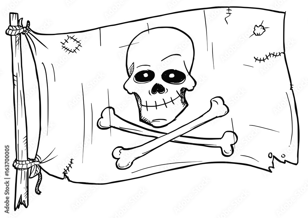 Cartoon Vector of Pirate Flag with Skull and Bones Stock Vector | Adobe ...