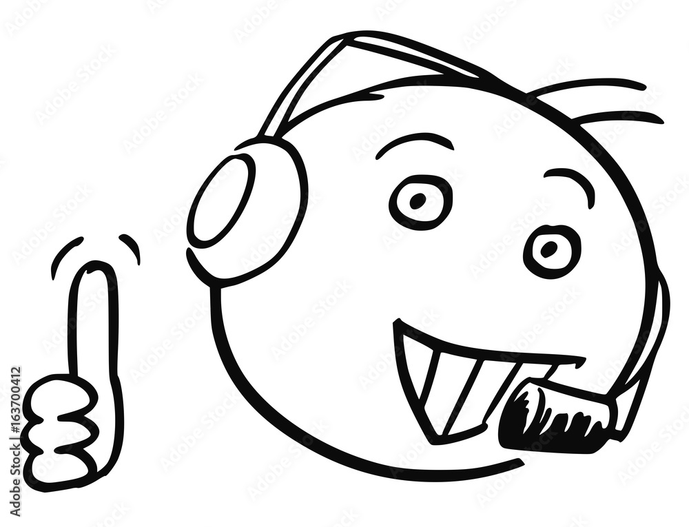 Obraz premium Vector Stick Man Cartoon of Male Customer Support Service Representative Call Center Thumb Up
