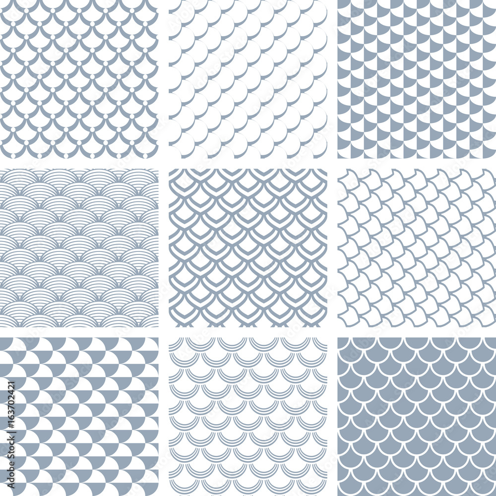 Seamless fish scale patterns set.