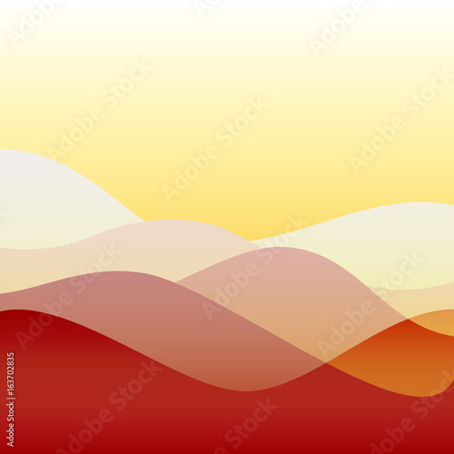 Flat design sunset waves or hills on landscape