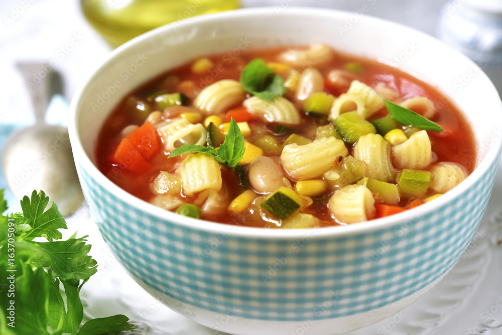 Minestrone - traditional italian vegetable soup. Minestrone - traditional italian vegetable soup.