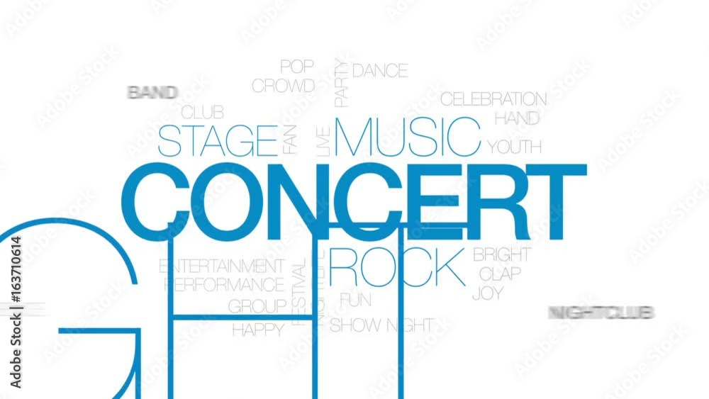 Concert animated word cloud, text design animation. Kinetic typography. Concert animated word cloud, text design animation. Kinetic typography.