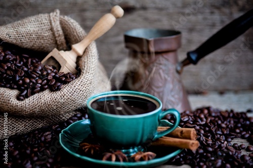 A cup of coffee and coffee ...