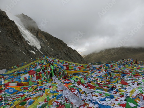 Tibet, Mount Kailash and Tibetan Flags. 