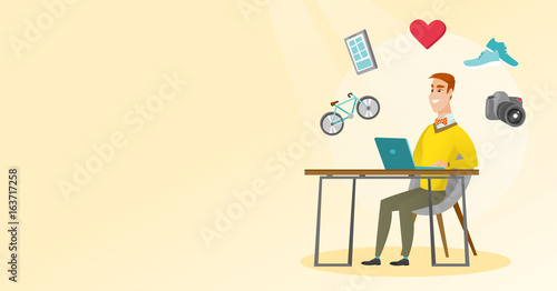 Young caucasian man shopping online.