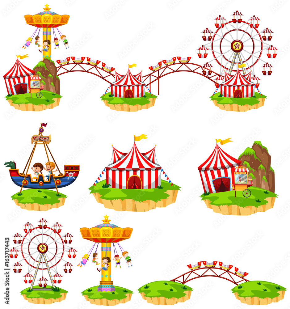 Different rides at amusement park Different rides at amusement park