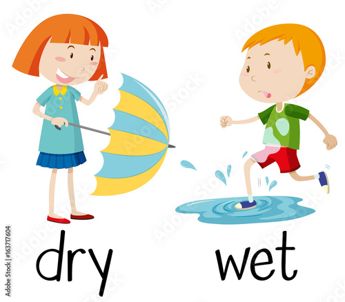 Opposite wordcard for dry and wet