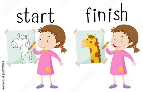 Opposite wordcard for start and finish