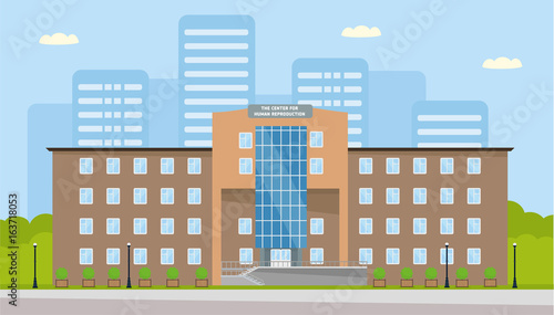 The building of the center for human reproduction. Artificial insemination, in vitro fertilization, treatment of infertility in women and men, sperm Bank. Vector illustration in a flat cartoon style