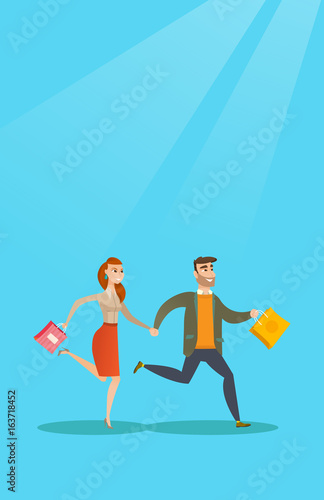 People running in a hurry to the store on sale.