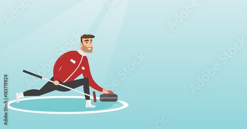 Sportsman playing curling on a skating rink.