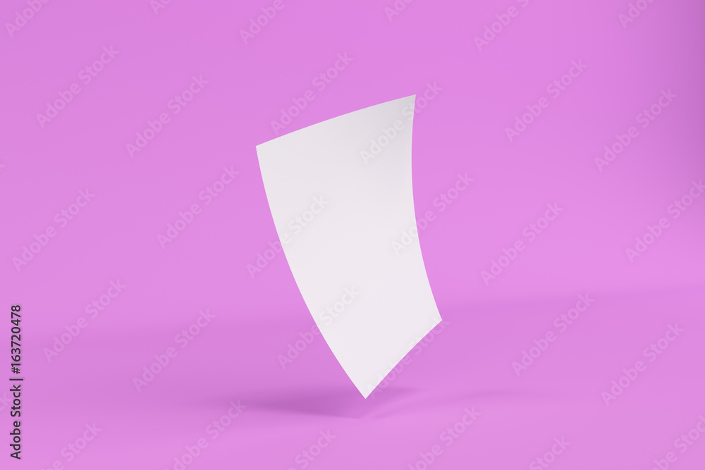 Blank white bended flyer mockup on violet background Blank white bended flyer mockup on violet background