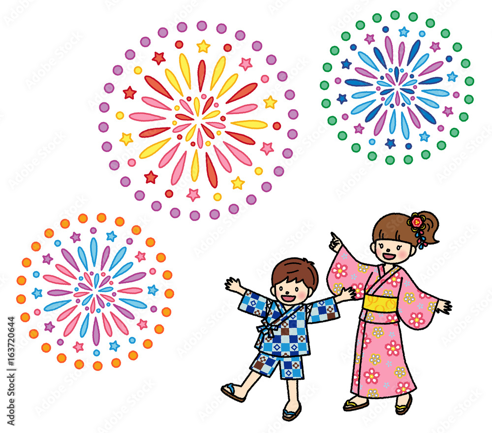 浴衣子供花火大会stock Vector Adobe Stock