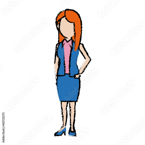 standing woman female cartoon wearing skirt clothes