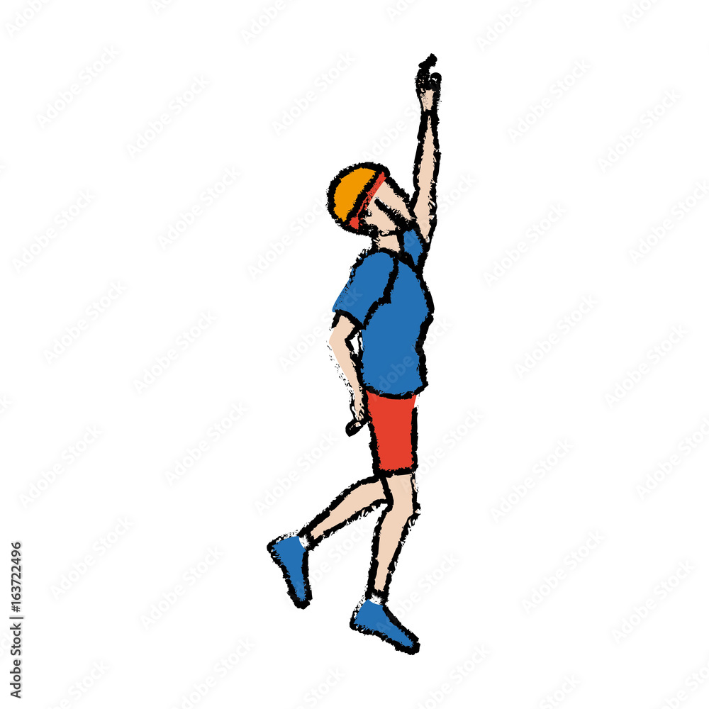 portrait of young man climbing gesture portrait of young man climbing gesture