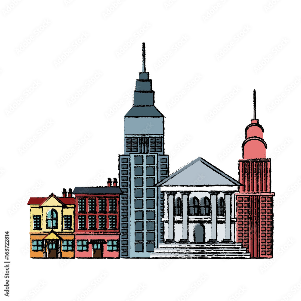 Obraz premium city street with urban buildings houses and shops