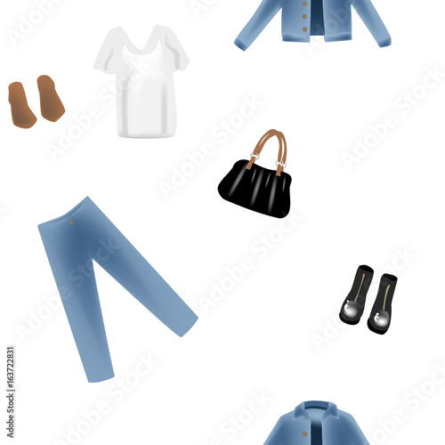 Vector realism pattern with hand drawn realism illustrations modern look jeans denim jacket.