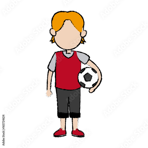 cartoon boy kid holding ball soccer image