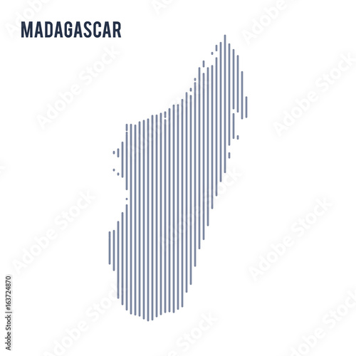 Vector abstract hatched map of Madagascar with vertical lines isolated on a white background.
