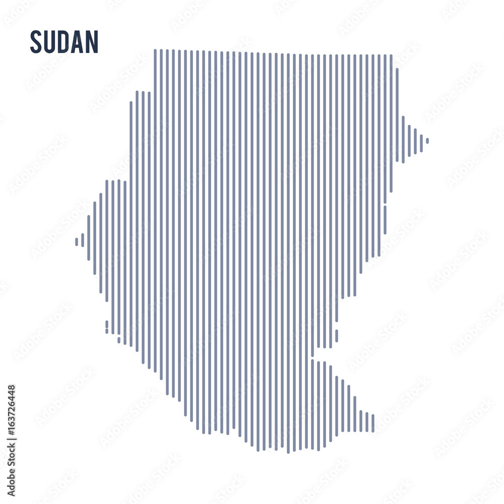 Naklejka Vector abstract hatched map of Sudan with vertical lines isolated on a white background.