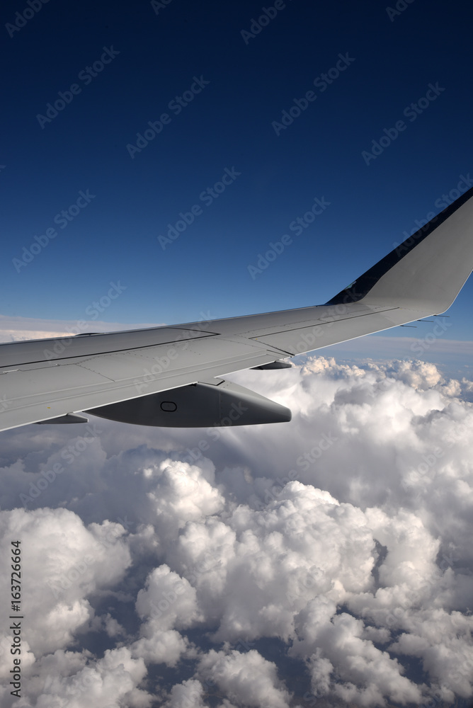 Obraz premium Airplane wing above the clouds