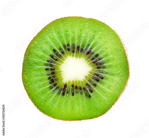 Fotografia, Obraz Slice of kiwi isolated on white background, top view